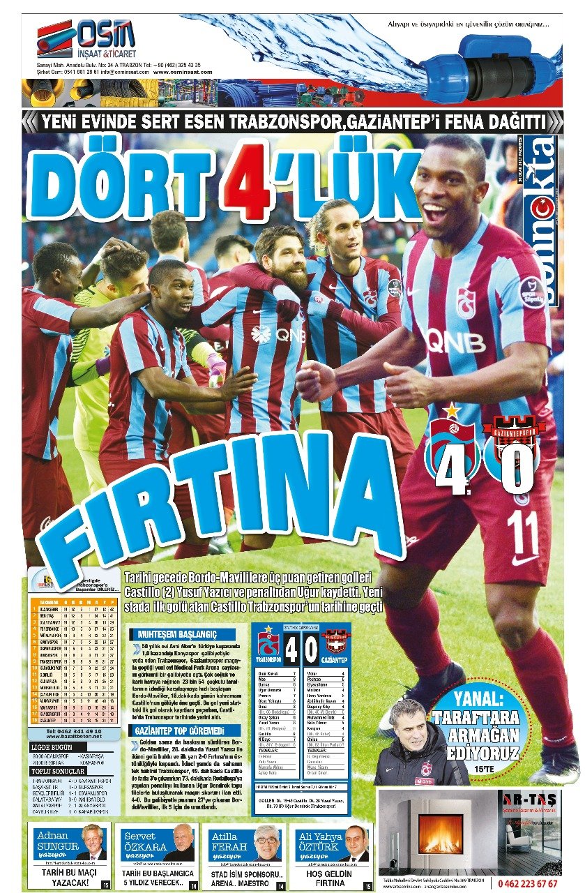 Trabzon yerel basını manşetleri (30 Ocak 2017)