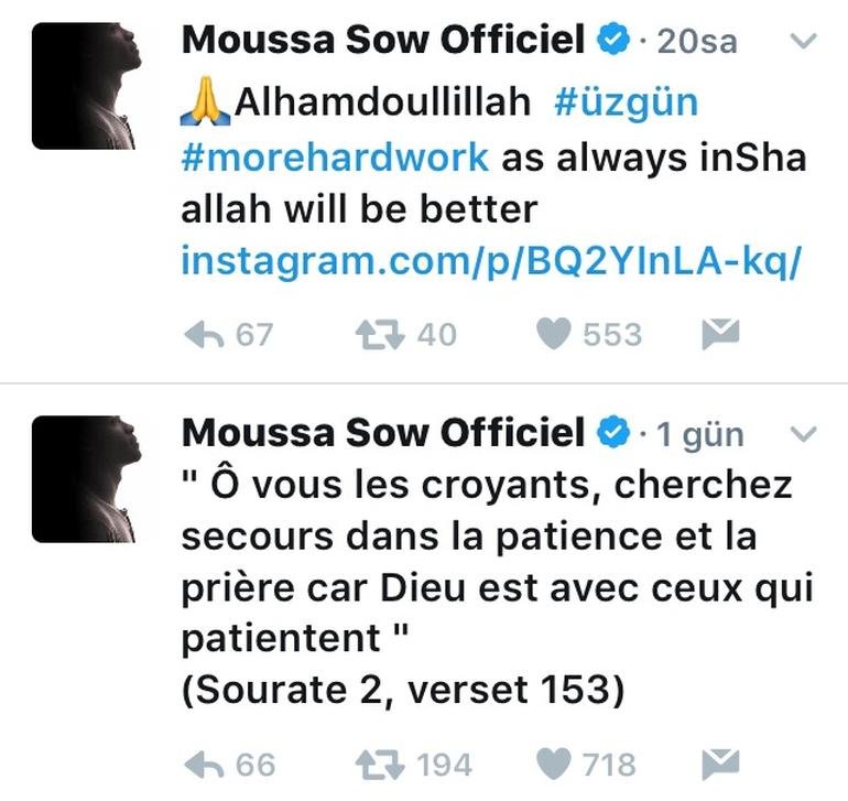 Moussa Sow’dan ayetli mesaj