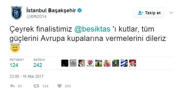 Başakşehir’den Beşiktaş’a esprili tebrik.