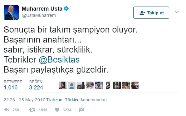 Muharrem Usta, Beşiktaş’ı tebrik etti