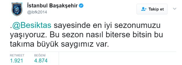 Başakşehir’den Beşiktaş paylaşımı