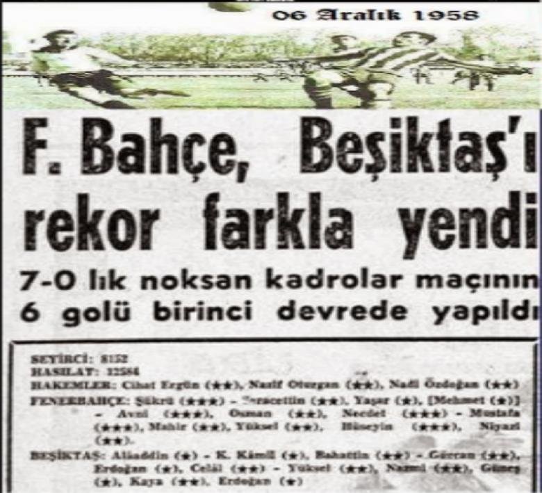 EN FARKLI SKORLAR - 6 Aralık 1958: Fenerbahçe - Beşiktaş 7-0