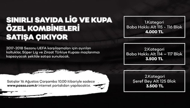 Beşiktaş’ta lig ve kupaya özel kombine
