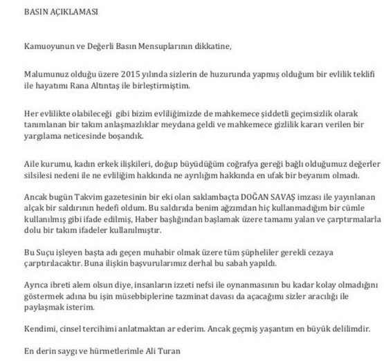 ALİ TURAN’DAN SERT AÇIKLAMA
