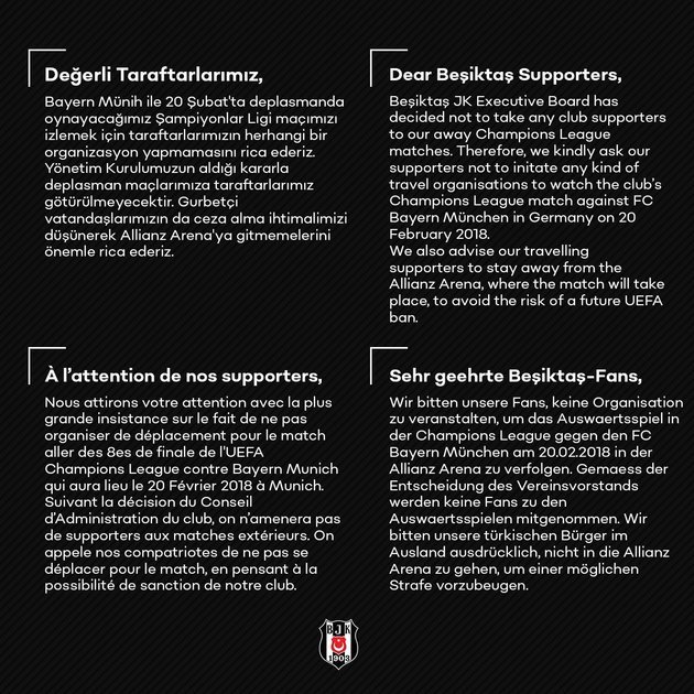 Beşiktaş’tan Bayern Münih açıklaması