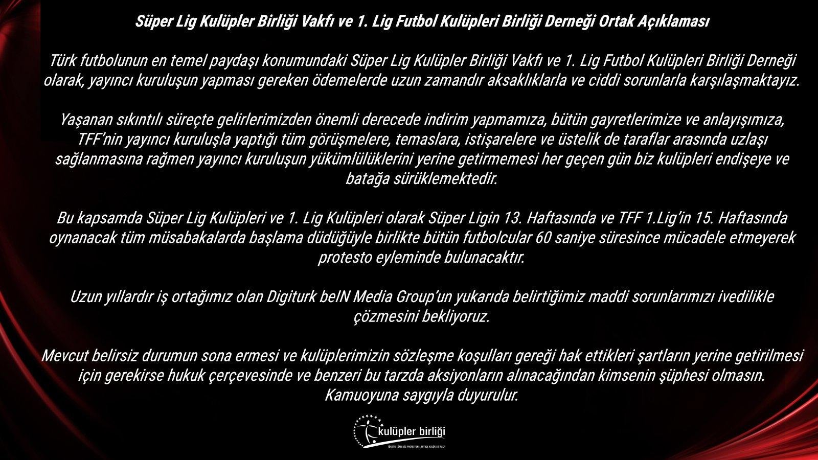 <h2>KULÜPLER BİRLİĞİ’NDEN AÇIKLAMA</h2>