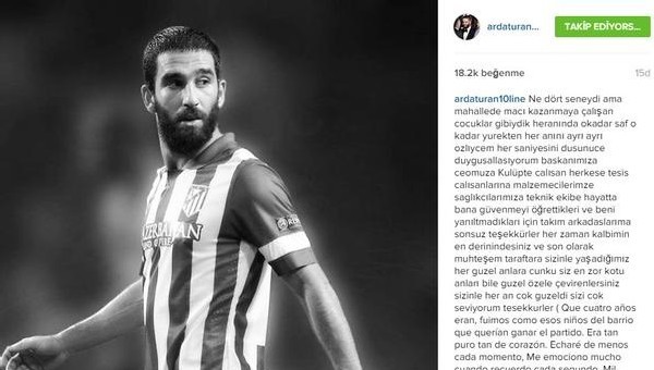Arda Turan'dan Atletico'ya veda mesajı