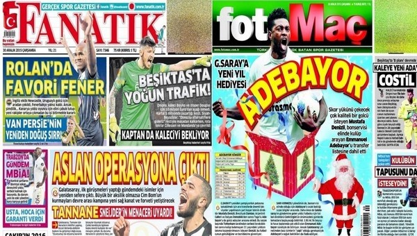 Spor gazetelerinde günün manşetleri! Fanatik, Fotomaç gazeteleri (30 Aralık 2015)