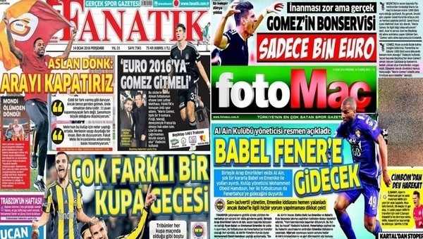 Spor gazetelerinde günün manşetleri (14 Ocak 2016)