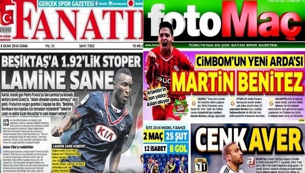 Spor gazetelerinde günün manşetleri (15 Ocak 2016)