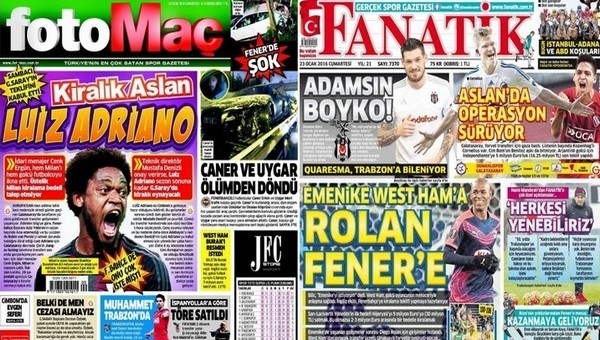Spor gazetelerinde günün manşetleri (23 Ocak 2016)