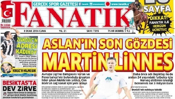 Spor gazetelerinde günün manşetleri (8 Ocak 2016)