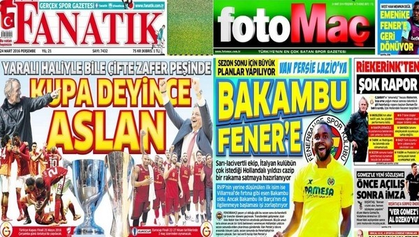 Spor gazeteleri oku - Spor gazete manşetleri (Fanatik, Fotomaç, AMK gazeteleri - 24 Mart 2016)