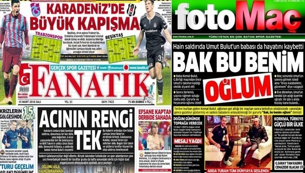 Spor gazetelerinde günün manşetleri (15 Mart 2016)