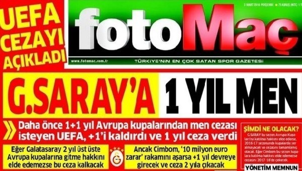 Spor gazeteleri oku - Spor gazete manşetleri (Fanatik, Fotomaç, AMK gazeteleri - 3 Mart 2016)