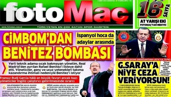 Spor gazetelerinde günün manşetleri (5 Mart 2016)