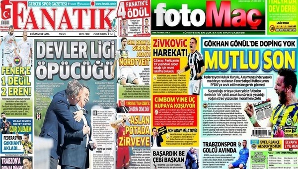 Spor gazeteleri oku - Spor gazete manşetleri (Fanatik, Fotomaç, AMK gazeteleri - 1 Nisan 2016)