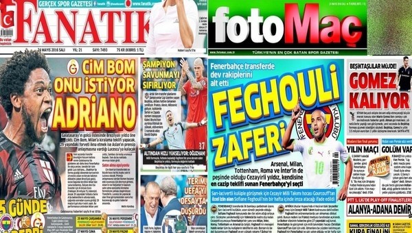 Spor gazeteleri oku - Spor gazete manşetleri - Gazete Oku (Fanatik, Fotomaç, AMK gazeteleri - 24 Mayıs 2016)