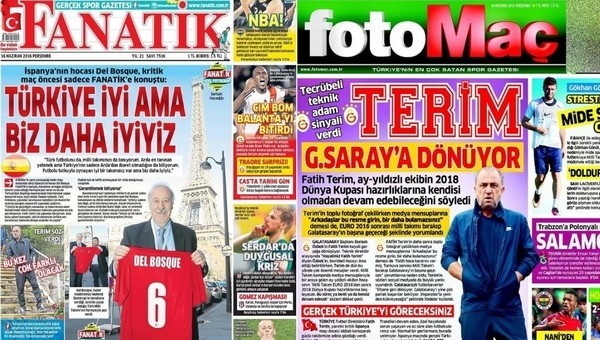 Spor gazeteleri oku - Spor gazete manşetleri - Gazete Oku (Fanatik, Fotomaç, AMK gazeteleri - 16 Haziran 2016)