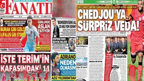 Spor gazeteleri oku - Spor gazete manşetleri - Gazete Oku (Fanatik, Fotomaç, AMK gazeteleri - 2 Haziran 2016)