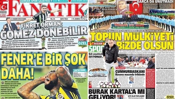 Gazetelerde günün manşetleri (11 Kasım 2016)