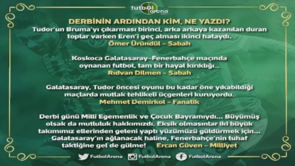 Spor yazarlarından derbi yorumları