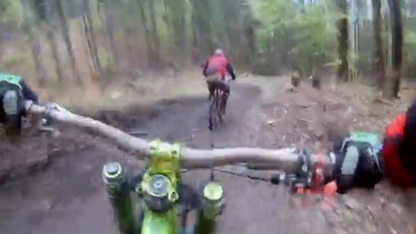 Bisiklet yarışı sırasında sporcuyu ayı kovaladı!