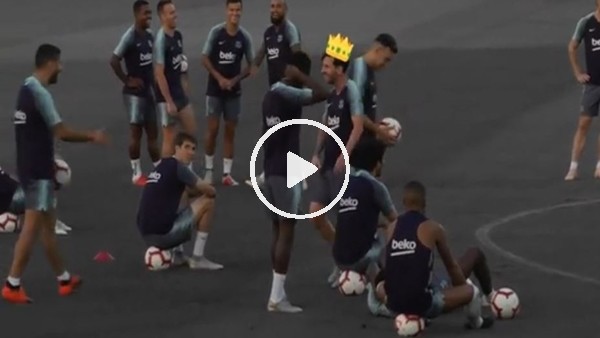 Barcelonalı futbolcular frikik atışında kapıştı