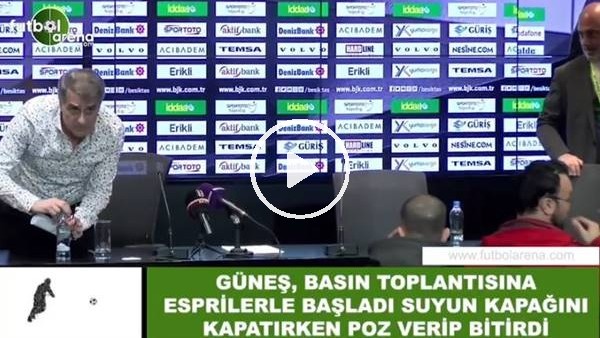 Şenol Güneş, basın toplantısında suyun kapağını kapatırken poz verdi