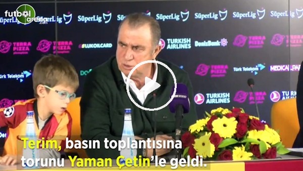 Fatih Terim, basın toplantısına torunu Yaman Çetin'le birlikte geldi