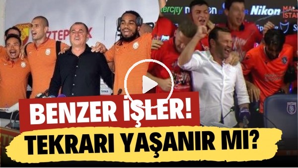 Fatih Terim ve Okan Buruk'un basın toplantısında benzer şampiyonluk kutlaması